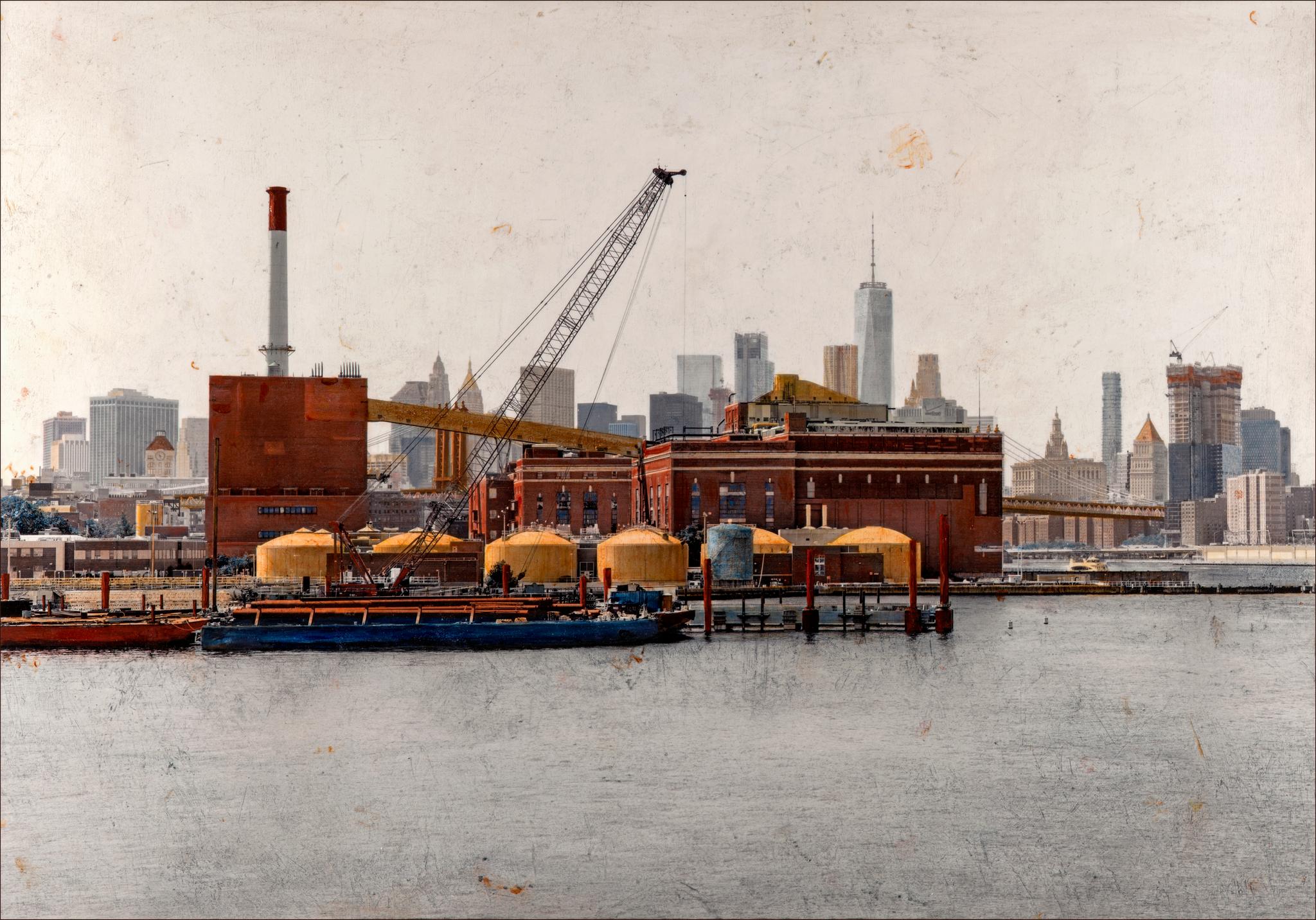 A view of Manhattan and Vinegar Hill from Brooklyn Navy Yard in New York. Industries in Manhattan.
