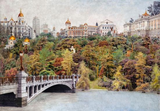 La Ciudad de Madrid vista desde el Oeste. Una reinvención mágica de la ciudad.
Una ciudad ideal nace de la naturaleza y hace simbiosis con ella.
Al Oeste de Madrid hay un puente muy bonito.
